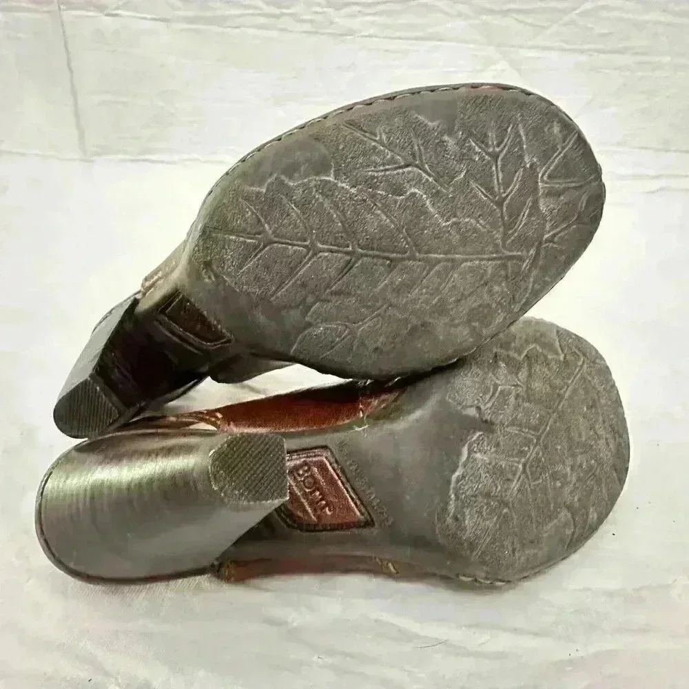 Born Brown Leather Closed Toe Slingback Heels Pumps Shoes Womens Sz 7 - Picture 6 of 7